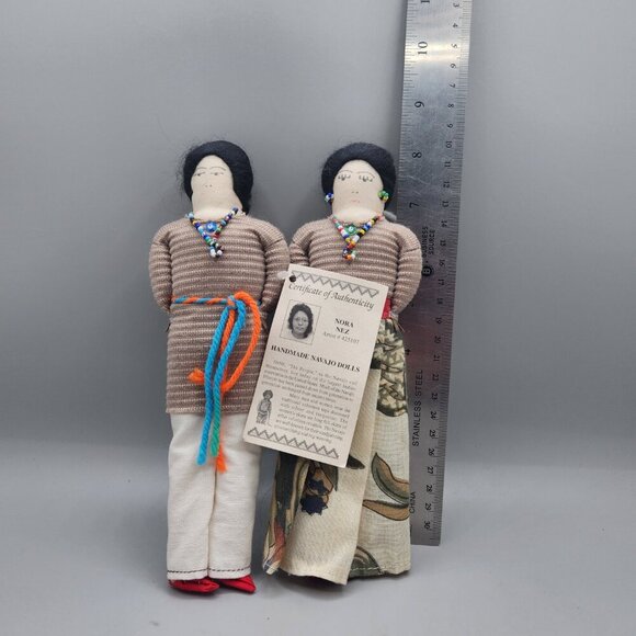 2 Native American Navajo Indian Handmade Cloth Dolls  By Nora Nez 8 inch Couple - Picture 4 of 4